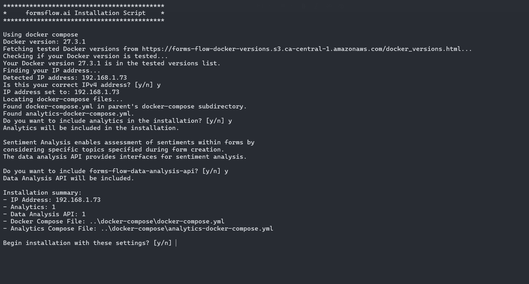 Installation summary